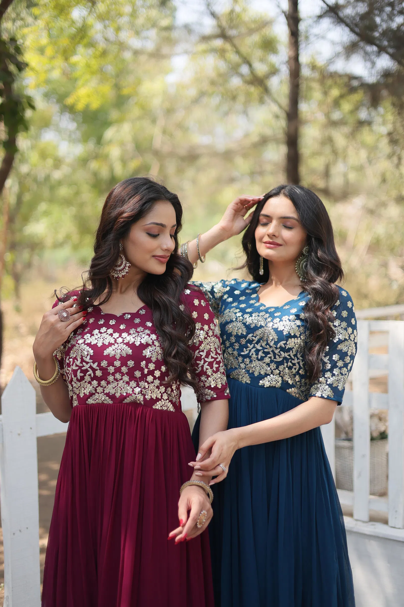KA 1105 Faux Blooming Embroidery Party Wear Gown Wholesalers In Delhi